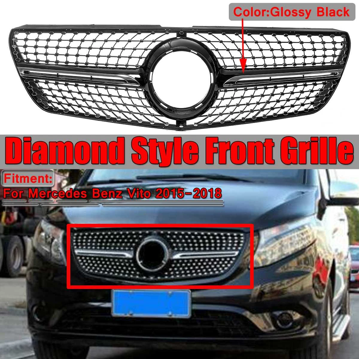 W447 Diamant Grill Mesh Grille Glanzend Schwarz Chrom Silber Auto Vorne Diamant Grille Grill Fur Mercedes Benz W447 Vito 2015 2020 Racing Grills Aliexpress