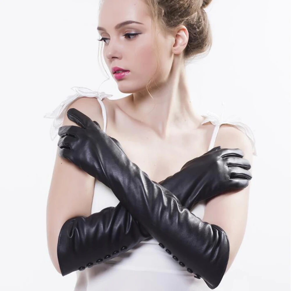 

Genuine Leather Gloves Winter Glove High Quality Real Sheep Leather Mittens Men Genuine Sheepskin Long Gloves for women ksr302