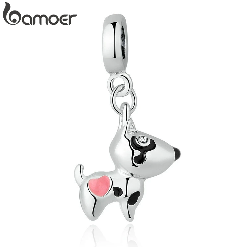 

BAMOER Silver Color Pink Heart Dog Animal Pendants Charms Fit Bracelets Necklaces Women Cute Beads & Jewelry Making PA5328