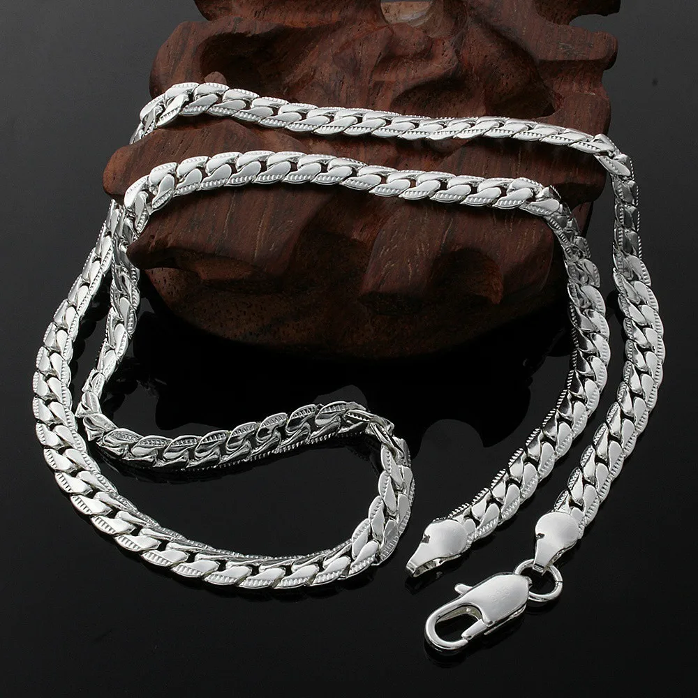 Женское серебряное ожерелье 6 мм с полными боками, 925 пробы, Серебряное модное ювелирное изделие для женщин и мужчин, ожерелье с цепочкой 45,50 см, 60 см