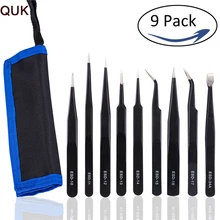 Набор пинцетов QUK 9 шт./компл. ESD из нержавеющей стали промышленный антистатический прецизионный Пинцет ручной инструмент часовщика ремонтный набор инструментов