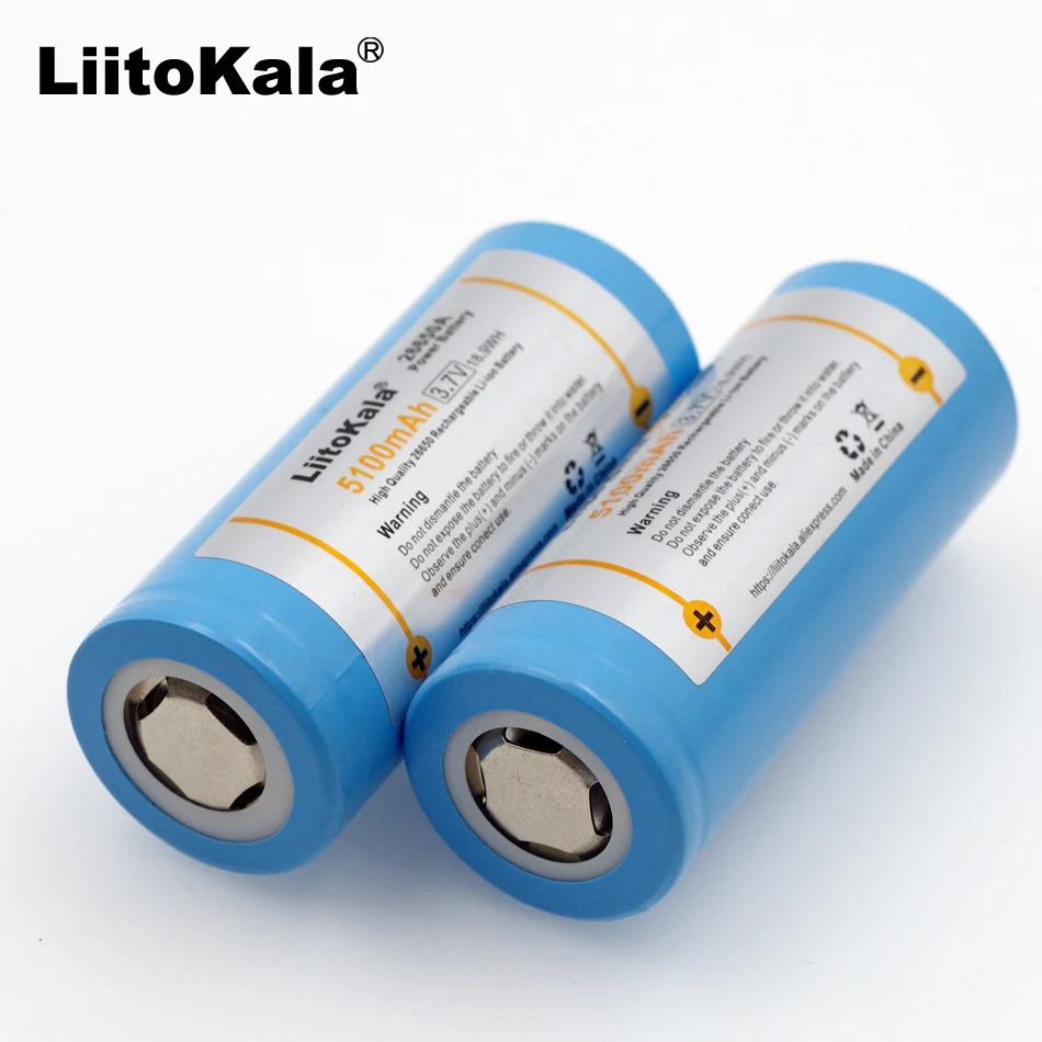 Аккумулятор Liitokala 26650, литиевая батарея 26650A, 3,7 V 5100mA 26650-50A синий. Аккумулятор подходит для фонарика