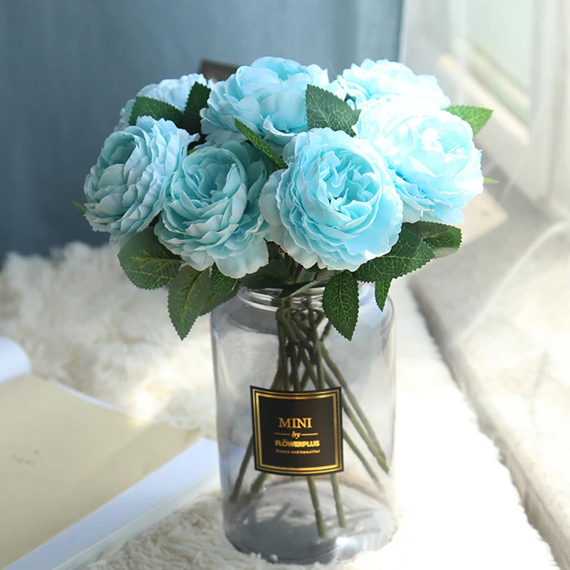1 филиал искусственный цветок Пион Искусственные цветы украшения 28 см пионы поддельные домашний Цветочный декор шелковые гортензии дешевые цветок