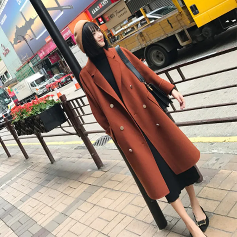 

New 2018 Autumn Winter Women Fashion Loose Boutique Long Woolen Coat Caramel Beige Coat Outwear Femme