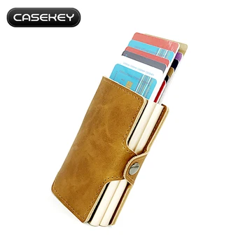 

2019 Top Women's Leather Credit Card Holder Rfid Wallet Metal Cards Holder With Anti Theft Stop