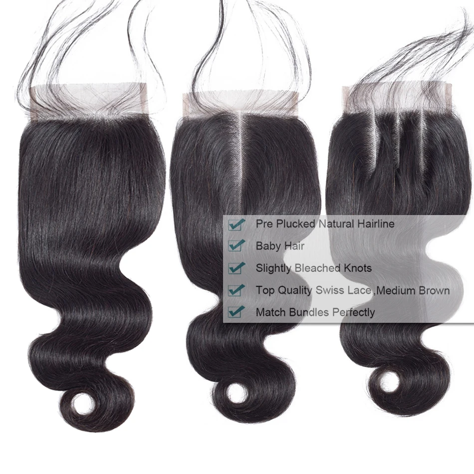 Ably Hair Extentions Peruvian Hair Bundles With Closure Remy Body Wave Human Hair 3 Bundles With 4x4 Lace Closure Natural Color