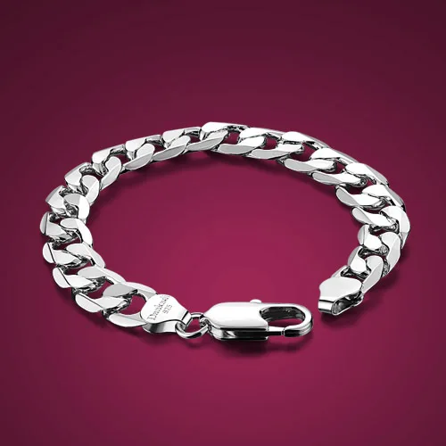 Горячая распродажа! Индивидуальный стиль, мужской браслет из стерлингового серебра 925 пробы, широкий браслет, дизайнерский браслет джентльмена 12 мм 23 см, серебряный браслет