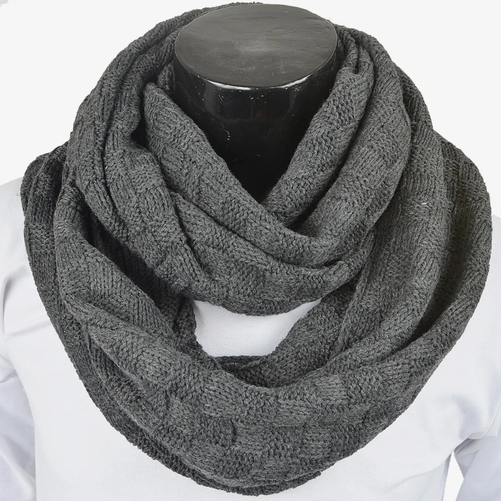 Mens Women Winter Infinity Scarf Grid Cold Weather Scarves Muffler