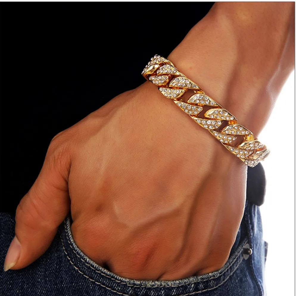 

2016 New Fashion Gold Finish Iced Out Hip Hop Zircon Chain Men Bracelet For Party Performance Best Selling Jewelry Accessories