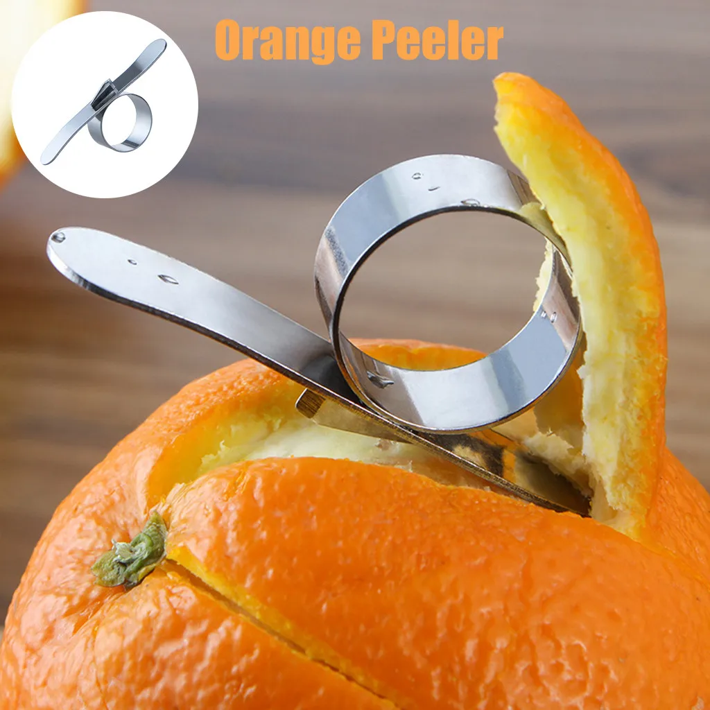 2pc Steel Fruit Tool Creative Kitchen Orange Peeling Tool With Ring Open Lemon Slicer Fruit Peeler Finger Type Cleverly#p4