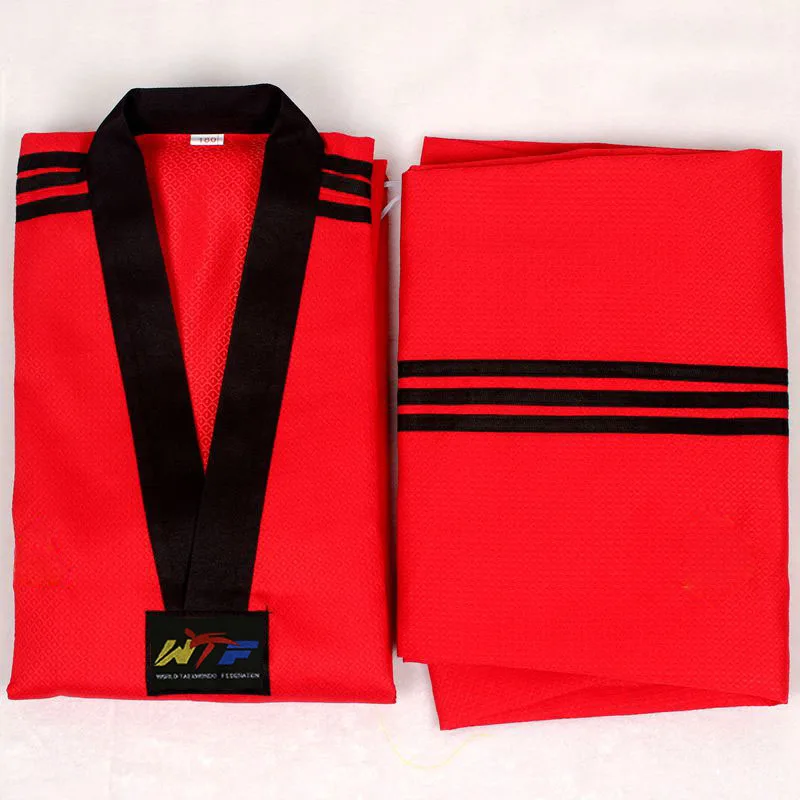 

Taekwondo Dobok Long-sleeve Tae kwon do Uniform Karate Clothes Proffesional Taekwondo Training Cotton Red Clothing kids Adult