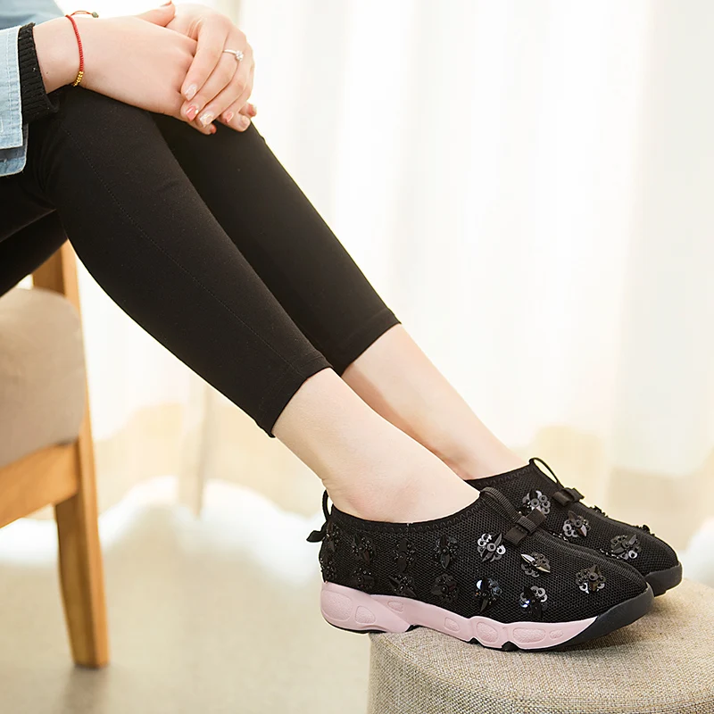 

Yifsion Womens Flat lace mesh sequin flowers casual shoes girls low top sneaker b2