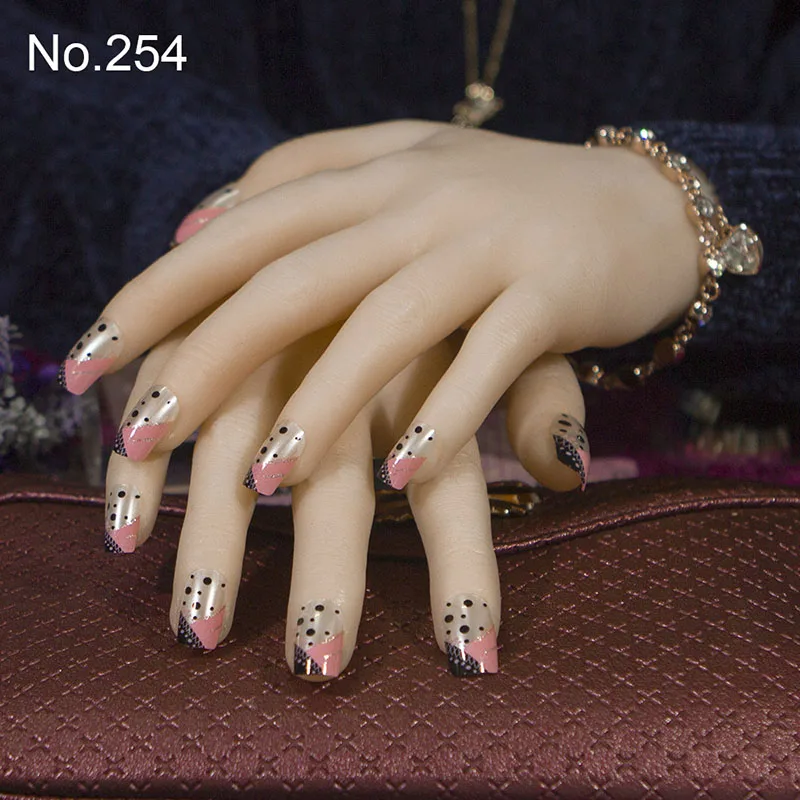 JQ 24 шт./компл. французский накладные ногти 61 Стиль, полного покрытия, накладные ногти с клейкая лента 10 размеров квадратный леди для Неил арта украшения для кончиков ногтей - Цвет: 254