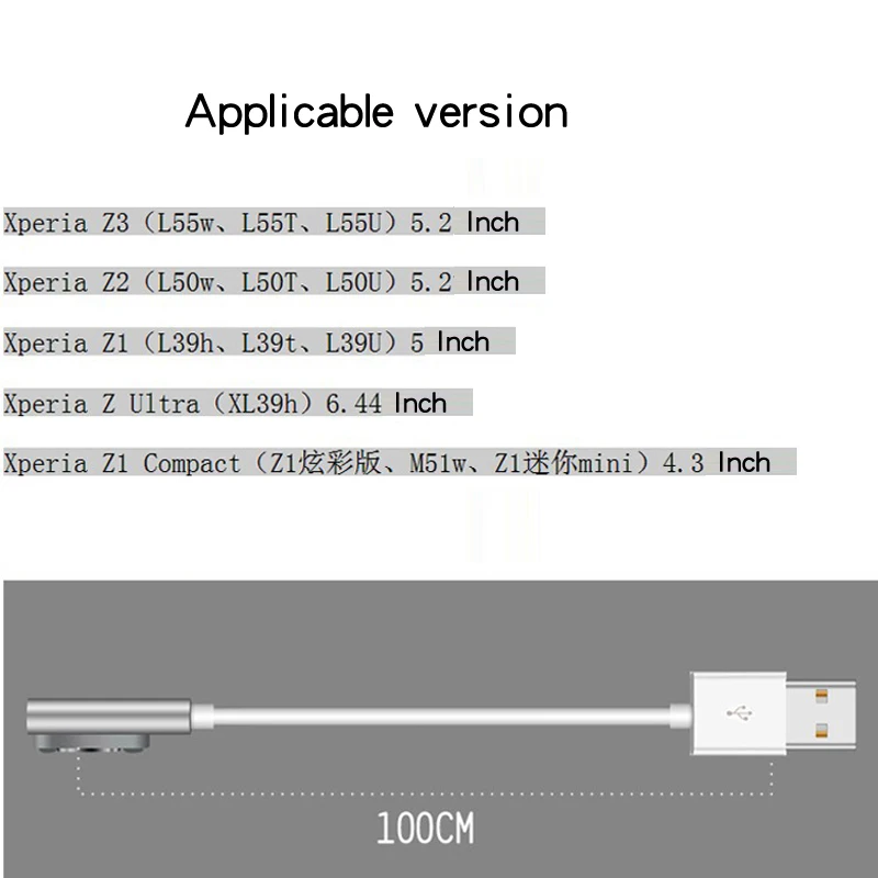 Магнитный зарядный кабель 1 м для SONY Xperia Z3 Compact Mini Z2 Tablet Z1 XL39h L55H L50T L55W черный USB
