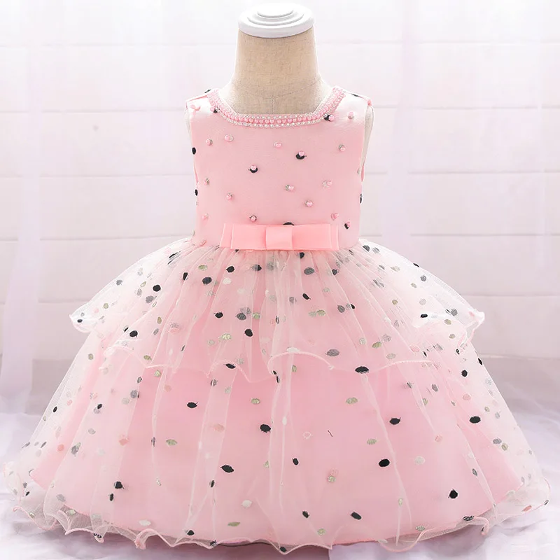 Одежда для маленьких девочек платье для новорожденных платье для крещения костюм для празднования первого дня рождения Одежда для детей в горошек