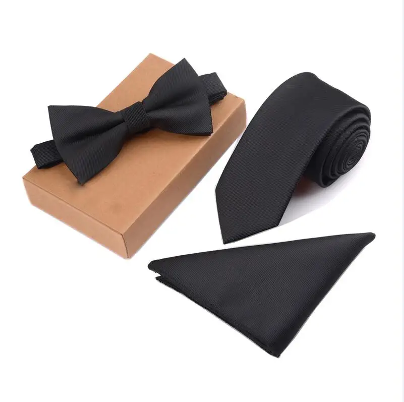 RBOCOTT мужской галстук набор галстук носовой платок и галстук-бабочка 6 см тонкий галстук одноцветные Узкие галстуки для Свадьба в горошек Полосатый галстук 3 шт. без коробки - Цвет: 09