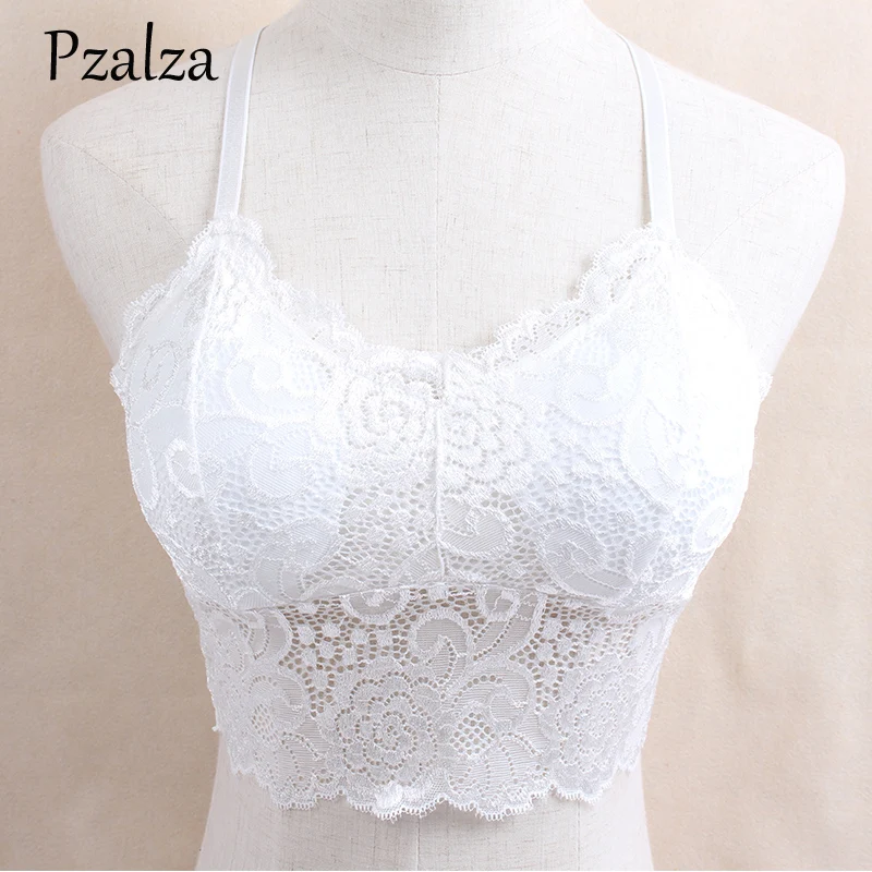 

Pzalza Women Top Bra Full Cup Lace Backless For Summer Wear Wireless Bra Crop Top Comfortable Women Bralette Top Black White