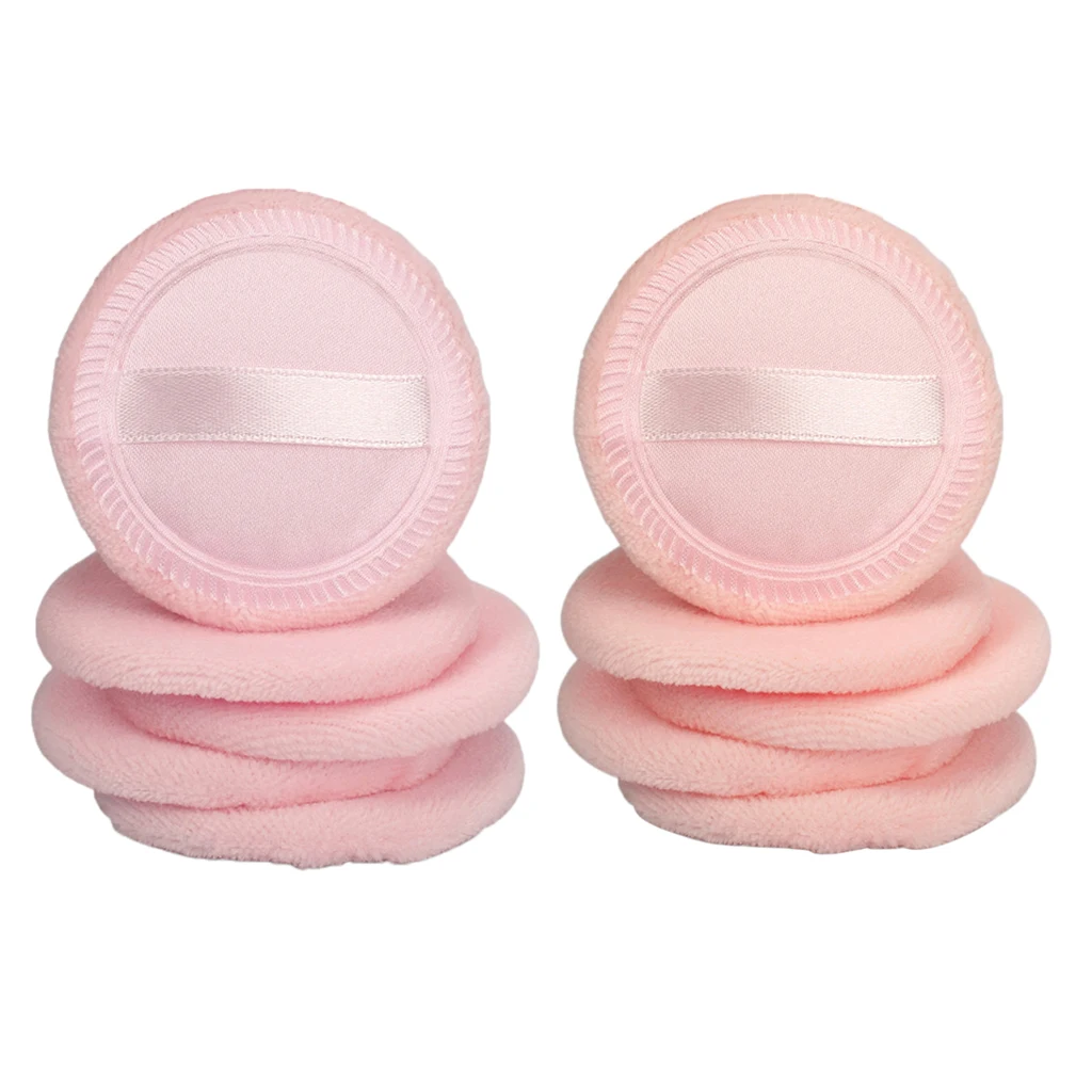 5Pcs Soft Cotton Makeup Blusher Powder Puff With Ribbon Strap Blush Loose Powder Blending Puff