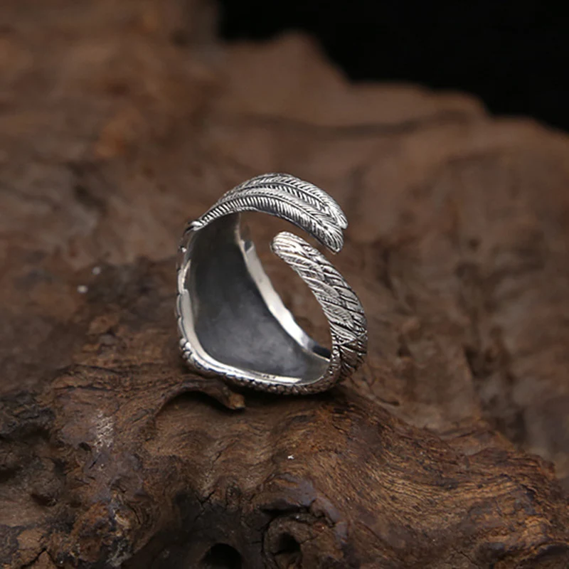 Открытое обручальное кольцо из серебра 100% пробы с крыльями орла|ring open|personalized ring925