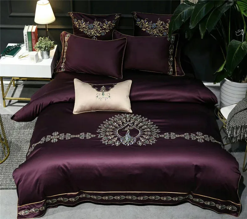 100 S Египетский хлопок роскошный павлин вышивка постельных ...