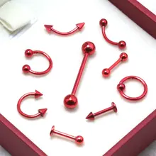 9 шт красный анодированный Нержавеющая сталь пленница бисером бровь нос Лабрет губы ухо кольцо для козелка серьги язык пирсинг ювелирные изделия для тела