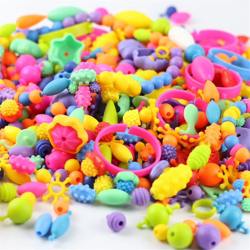 Günstige 400Pcs Pop Perlen Spielzeug Bunte Kunst Handwerk Für Mädchen Armband Snap Wulst Spielzeug Schmuck Zubehör Puzzle Pädagogisches Spielzeug Für kinder