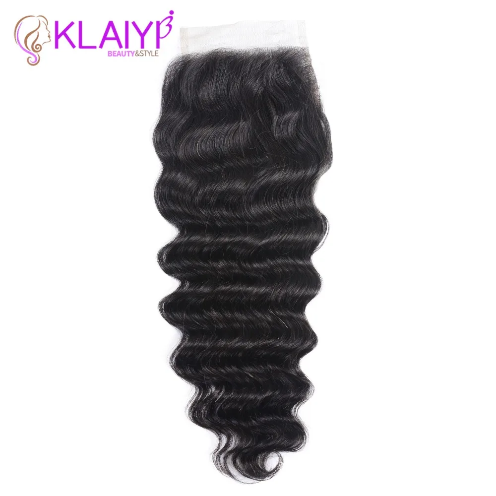 Klaiyi бразильские Свободные глубокие синтетические волосы волнистые свободная часть 100% человеческих волос кружева закрытия 10 "-20" remy Волосы