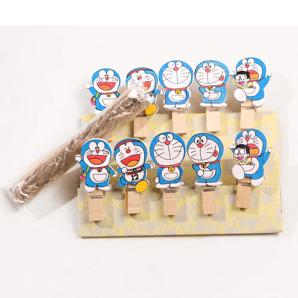 10 шт./лот деревянные зажимы Doraemon для фотографий прищепки бумаги вечерние