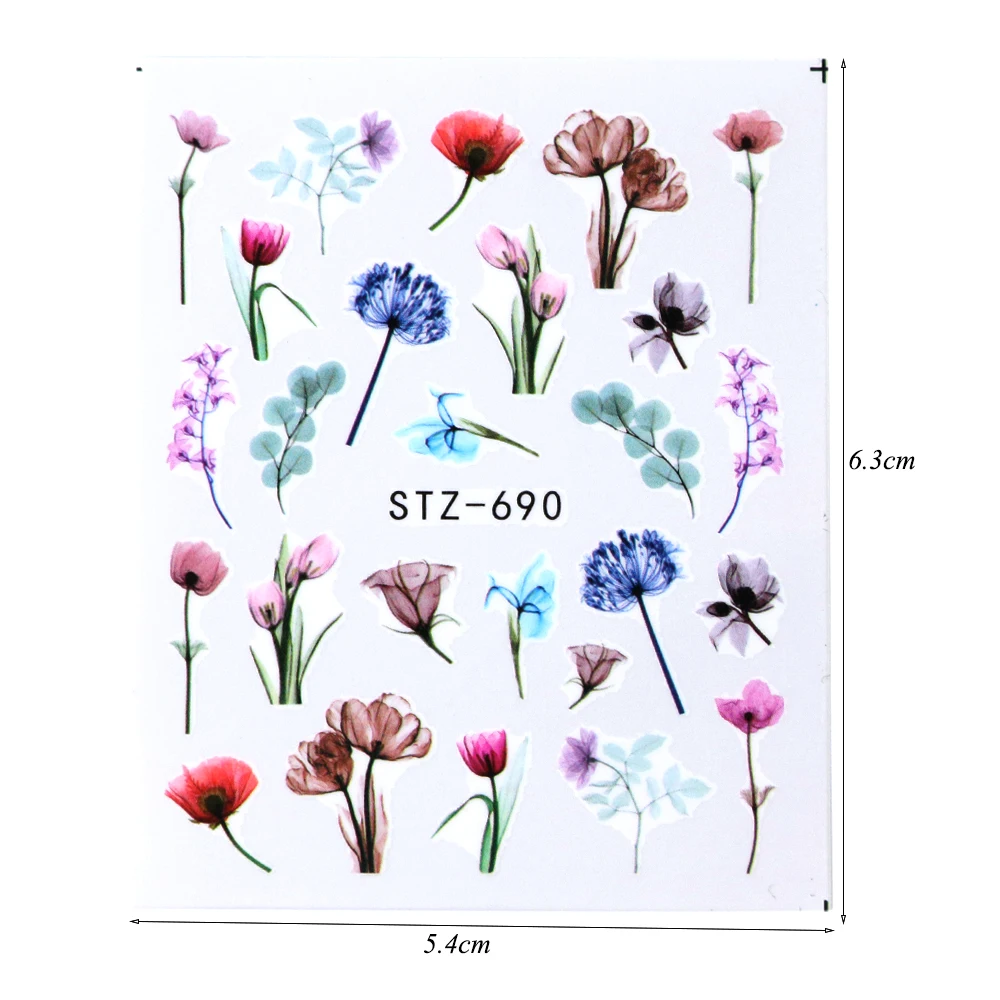 24 Sheets/sets Nail Water Sticker Flower Flamingo Beauty Slider Bloom Colorful Plant Pattern 3D Manicure Sticker TRSTZ683-706-1