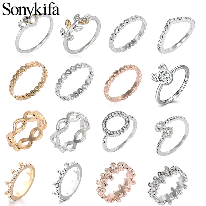 

Sonykifa Hot sale Silver Color Bow-Knot Finger Rings For Women Girls Sparkling Zircon Pandoro Rings Wedding Jewelry Dropshipping