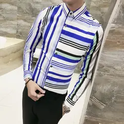 Модные Для мужчин рубашка осень Фирменная Новинка Slim Fit Striped смокинг Бизнес праздничная одежда платье рубашки Для мужчин одежда 2018 рубашка