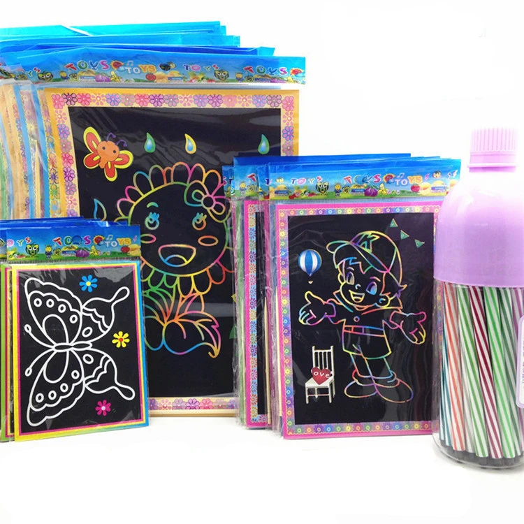 10 шт маленький средний и большой размер волшебная цветная бумага для скретч Арта цветные карты игрушки для рисования соскабливанием для детей