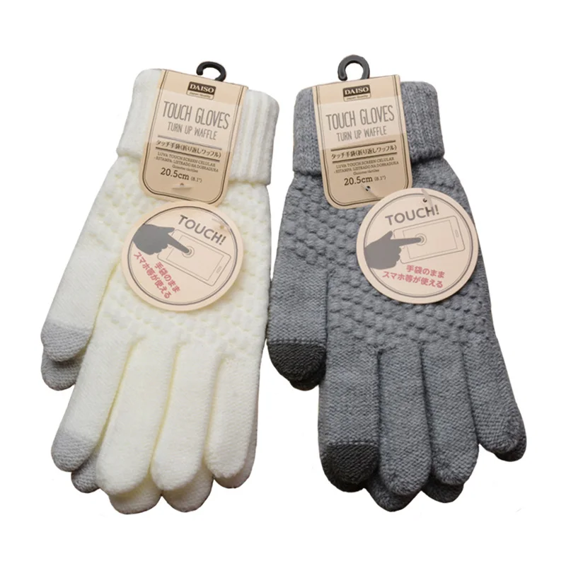 

Touch Screen Knitted Gloves For Women Winter Female Keep Warm Stretch Knit Gloves Mittens Soft Full Finger Gloves