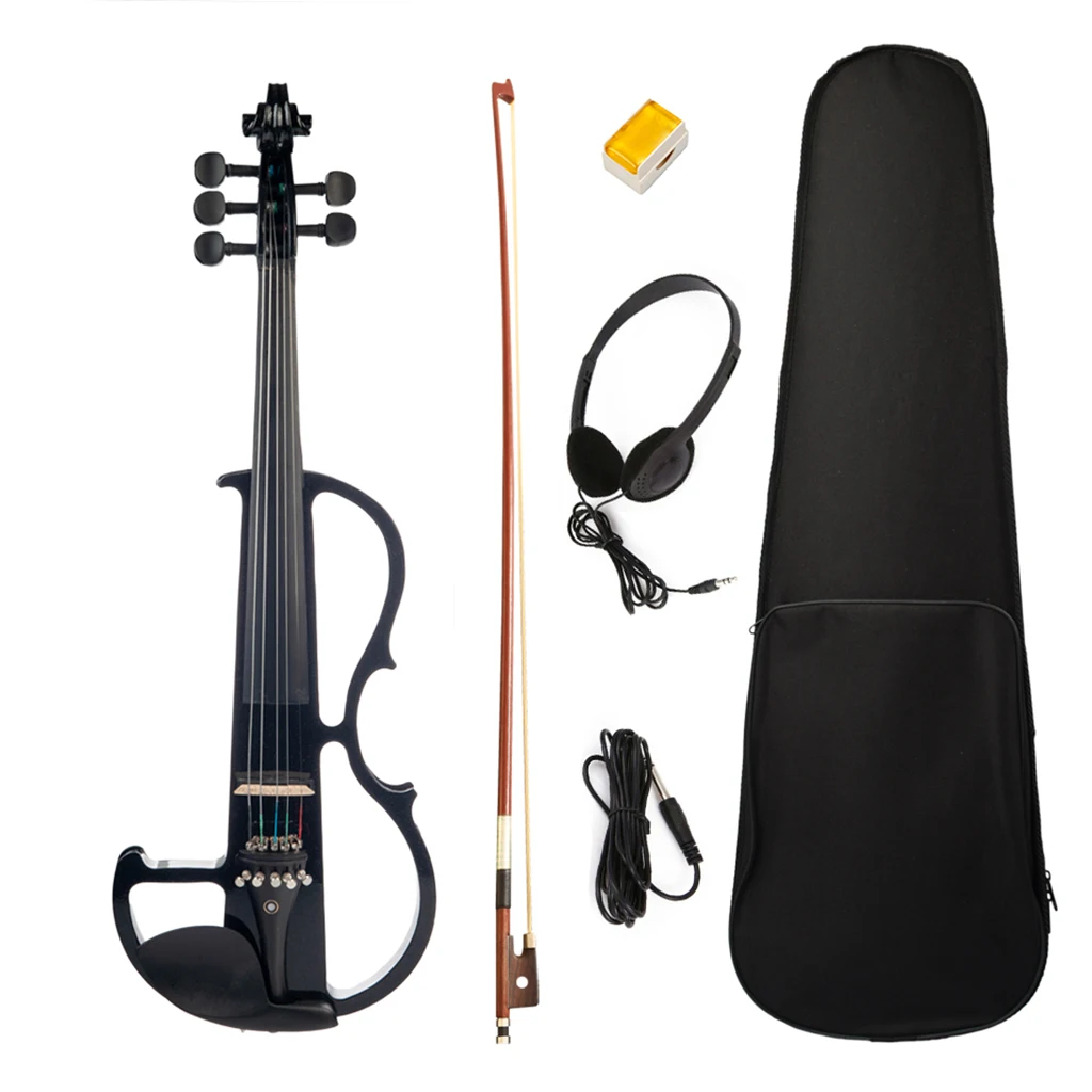 

4/4 Solid Wood Black 5 String Electric Violin Kit Musical Instrument with Bow Case Rosin Headphone Cable Gift for Violin Players
