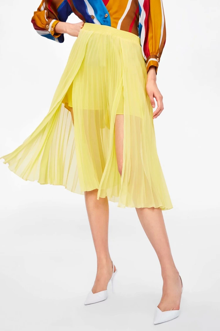 Летняя модная женская однотонная плиссированная шифоновая юбка с высокой талией