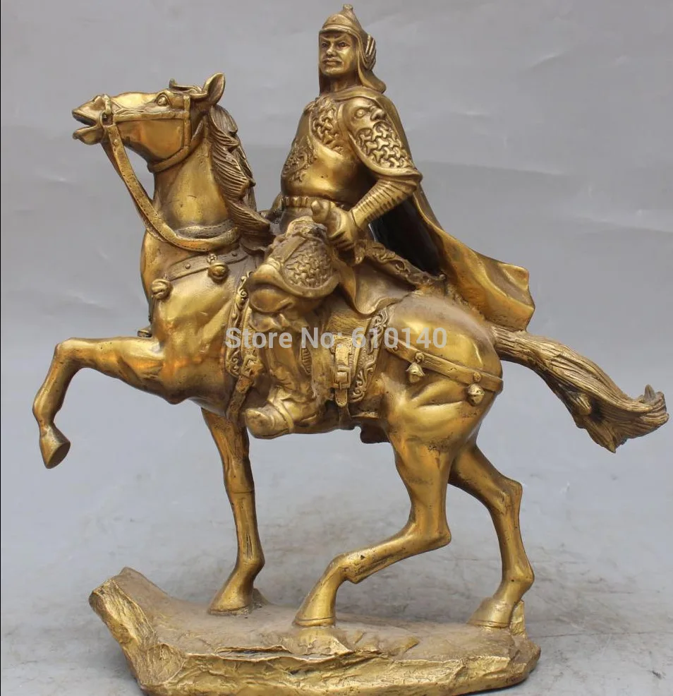 

15" Chinese Bronze Three Kingdoms Invincible General Zhao Zilong On Horse Statue