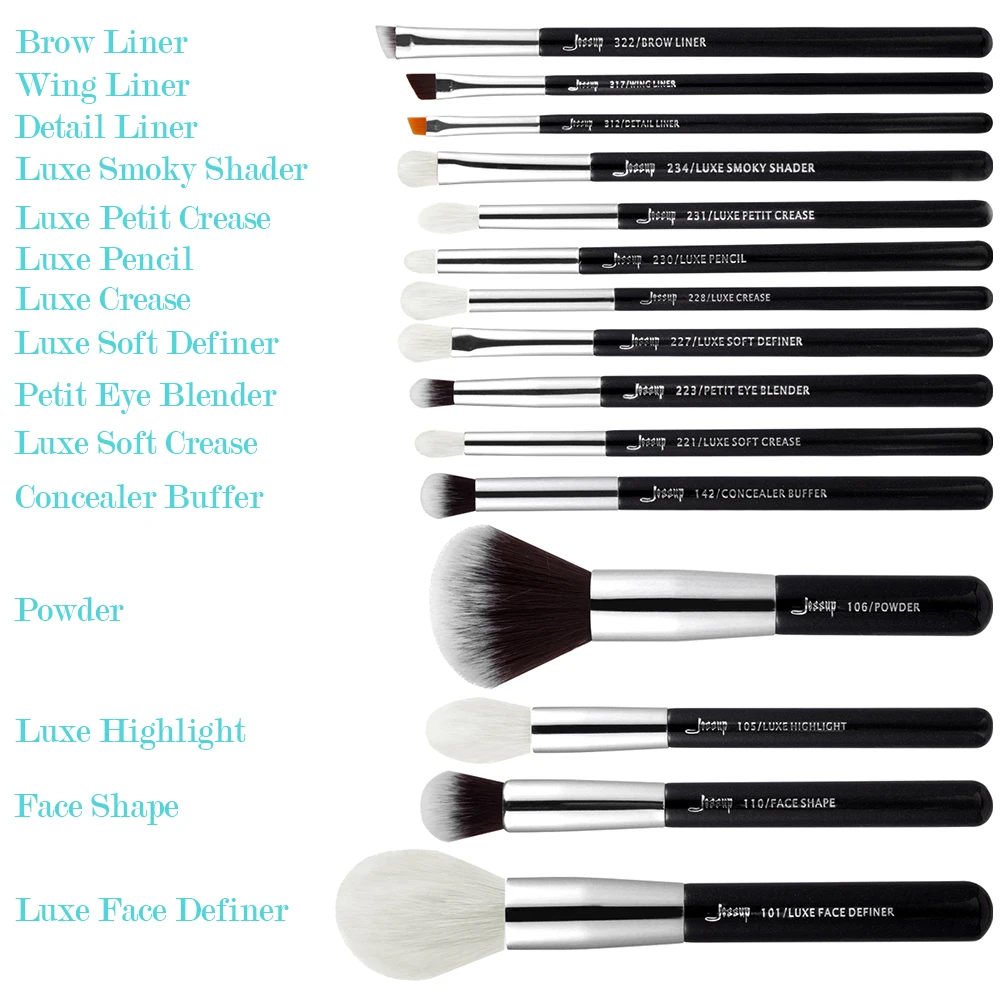 Кисти для макияжа черно серебристые 15 шт.|jessup brushes|professional makeup brushesset brushes |