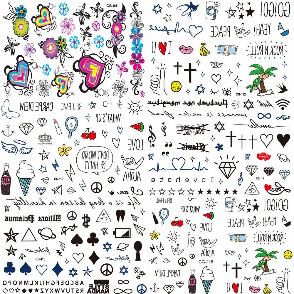 

QUCIOUS Fashion Hand Finger Temporary Tattoo Sticker Black Little Stars Ice Cram Hearts Tatoo Body Art DIY Fake Arm Neck Tattoos