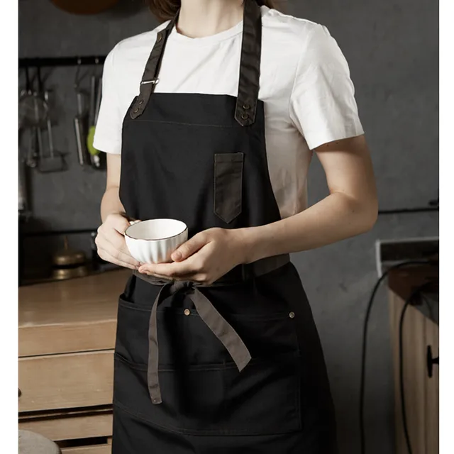 Khaki Coffee Black Cotton Apron Barista Bartender Baker Waitstaff Chef Restaurant Hotel Uniform ...