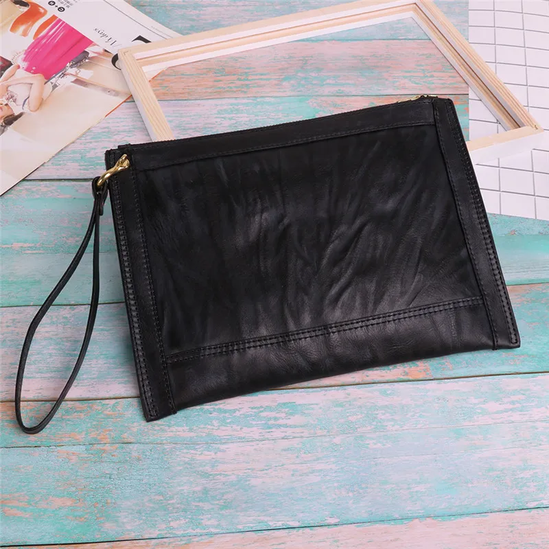 

Nesitu High Quality Long Coffee Black Vintage Genuine Leather Men Clutch Bag For ipad mini Male Clutches with YKK zipper M6422
