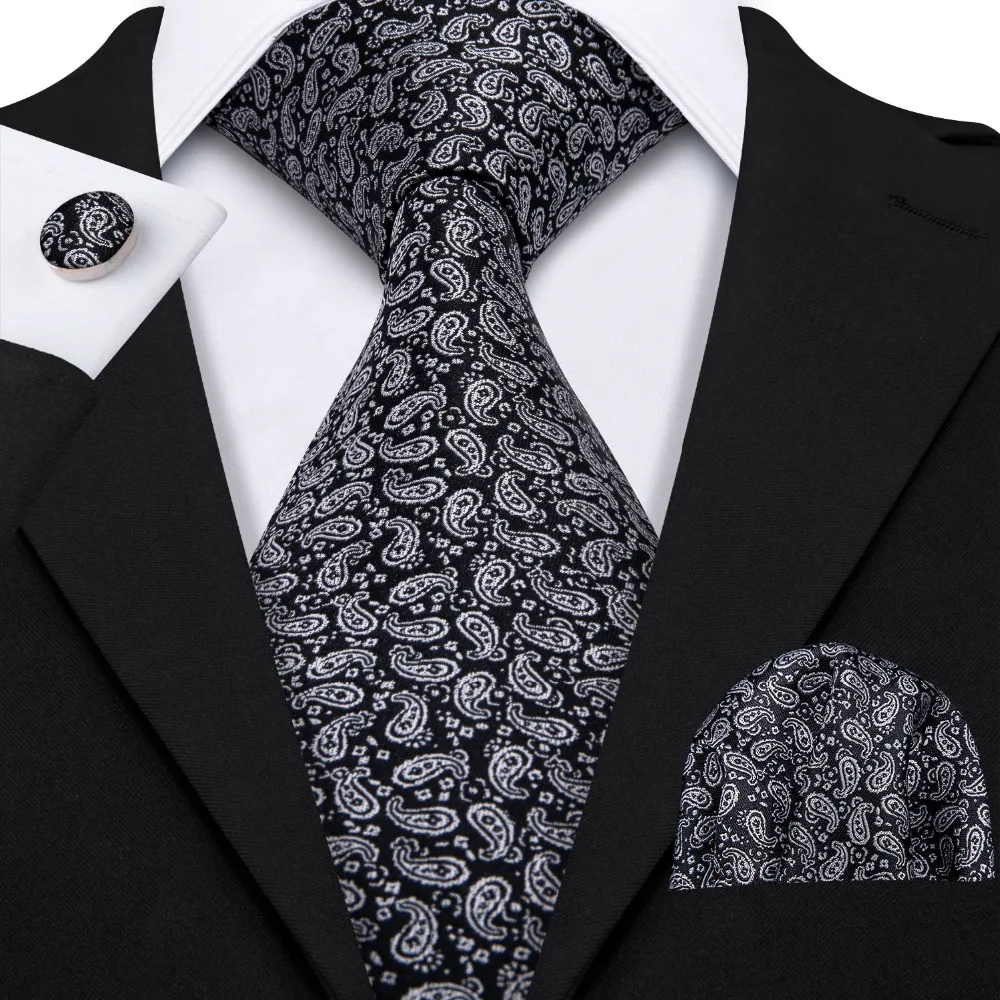 

2019 Barry.Wang New Black Paisley 100% Silk Fashion Tie Gifts For Men Wedding Party Business Luxury Brand Neckties Sets LS-5129