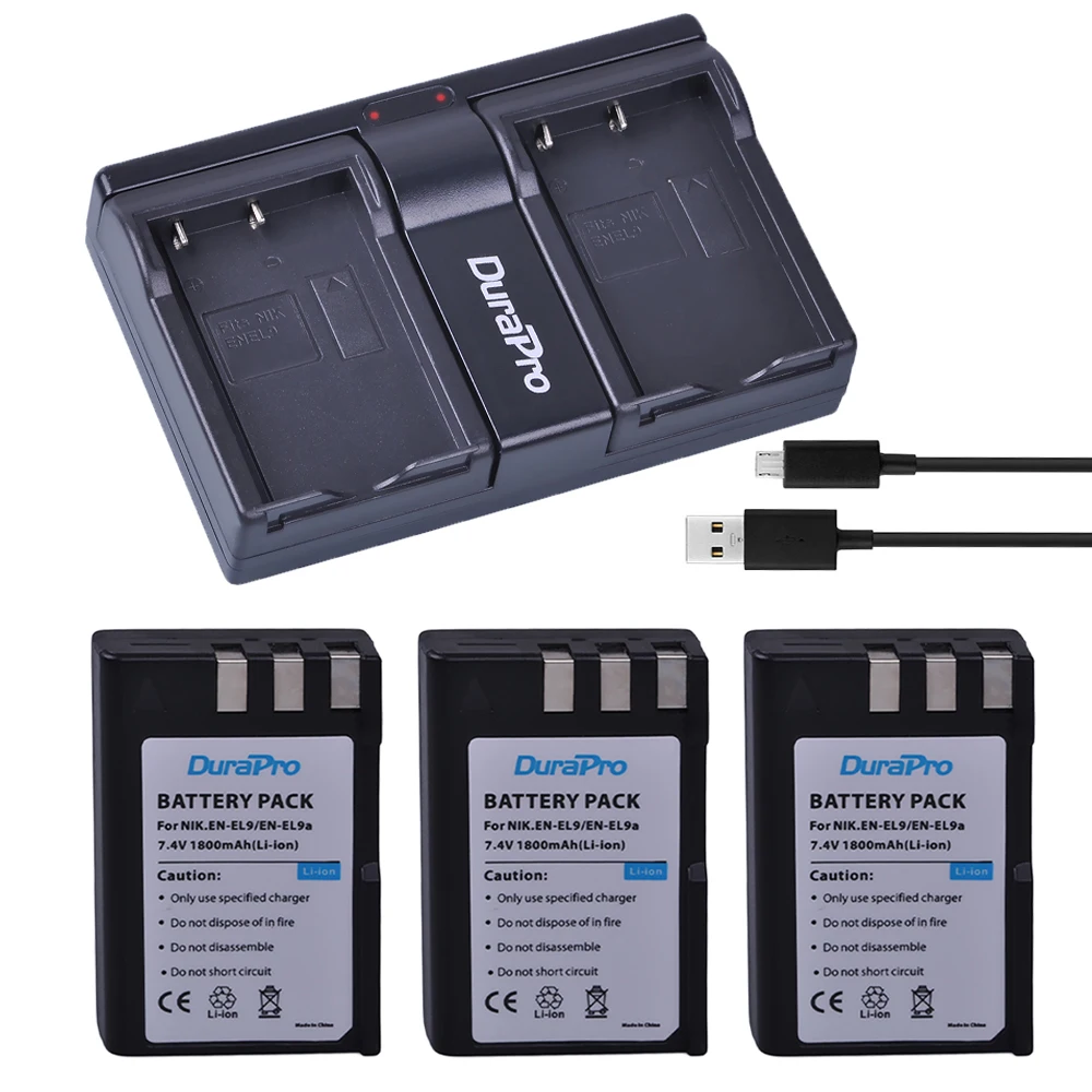 Аккумуляторная батарея для камеры DuraPro 3x1800 mAh EN-EL9 EN EL9 ENEL9 + двойное зарядное