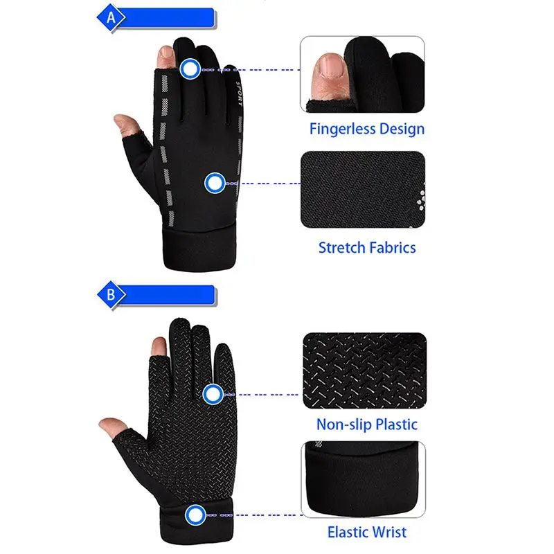 Cycling Gloves 2 Cut Elastic Thermal Anti-slip Glove Accessories For Fishing Riding Protective Glove