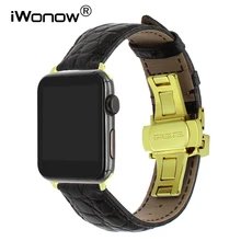Ремешок для часов из натуральной кожи аллигатора для iWatch Apple Watch Series 5 4 3 2 1 38/40/42/44 мм ремешок из стали с застежкой-бабочкой