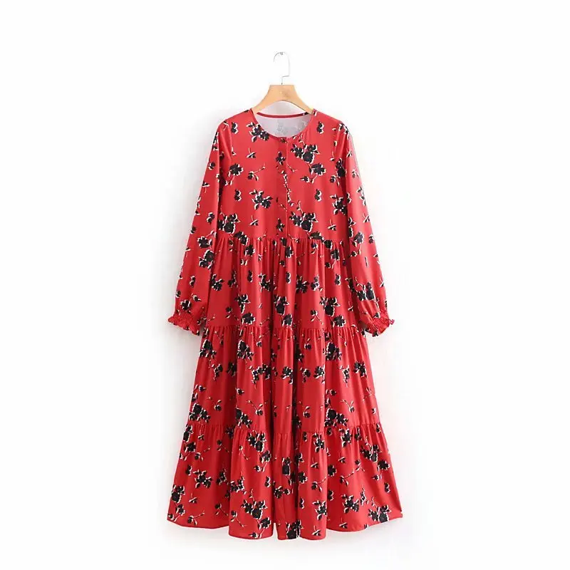 

Hot sale Old Bird 65-8718 European and American Fashion Flower Printed Dresses