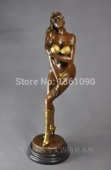 

xd 00229 21" China bronze gild marble carved beautiful finely high heel belle Statue