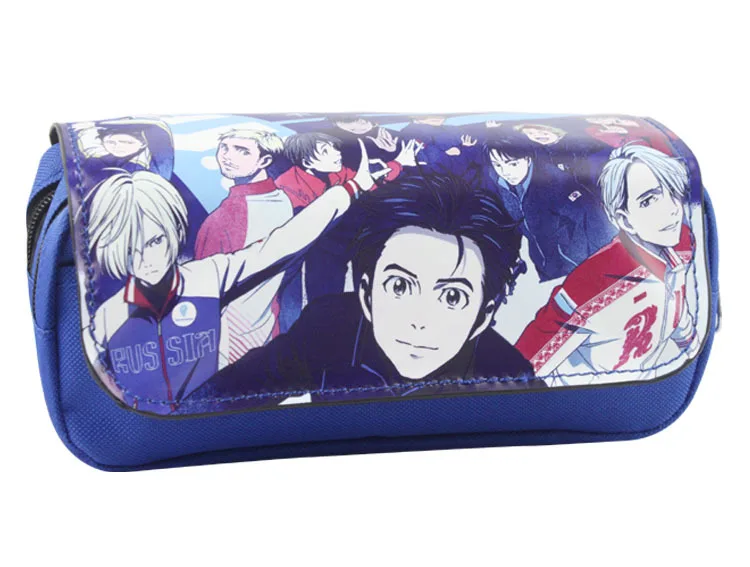 

Anime Yuri On Ice Bag Purse Cartoon Pen Pencil Cases Pouch Large Capacity Double Zipper Leather Stationery Bag for Boy Girl Kids
