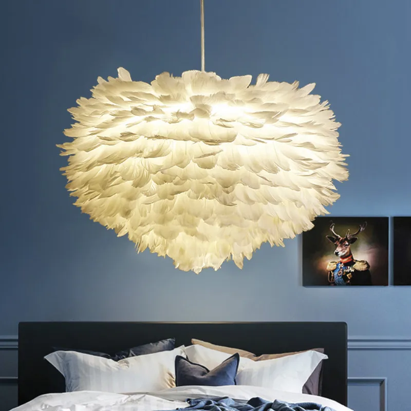 

Pendant Lights E27 Feather Romantic Pendant Lamp For Bedroom Living Room Lighting HangLamp Goose Feather Suspension Luminaire