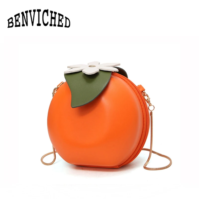 

BENVICHED 2019 spring and summer new cute fruit orange flower small round bag shoulder Messenger bag package wave R33