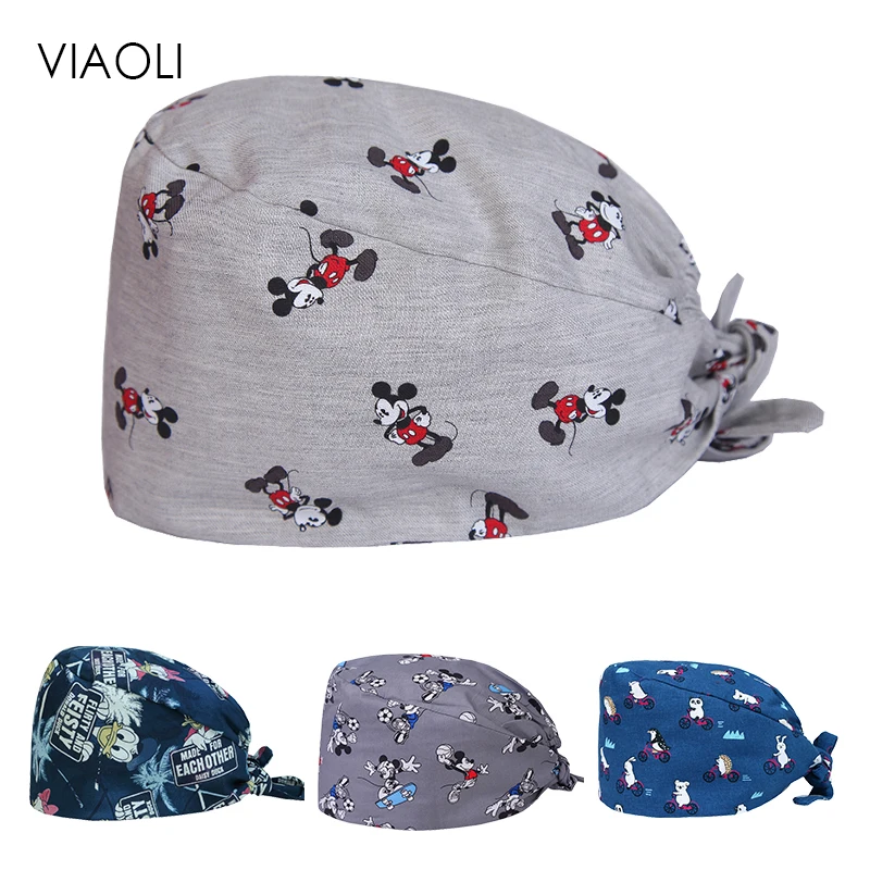 

Wholesale Prints Cute Scrub Caps High Quality Gourd Hat Clinic Hospital Dental Surgical Laboratory Pharmacy Medical Caps pet cap